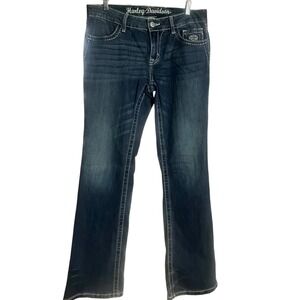 Harley Davidson Womens Bootcut Jeans Wing Embroidered Thick Stitch 10